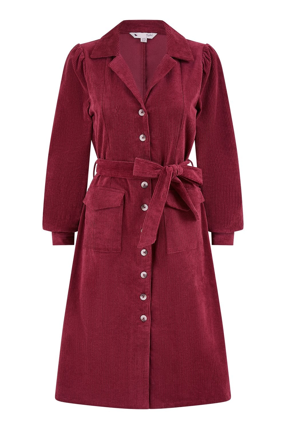 Yumi Burgundy Cord Midi Shirt Dress