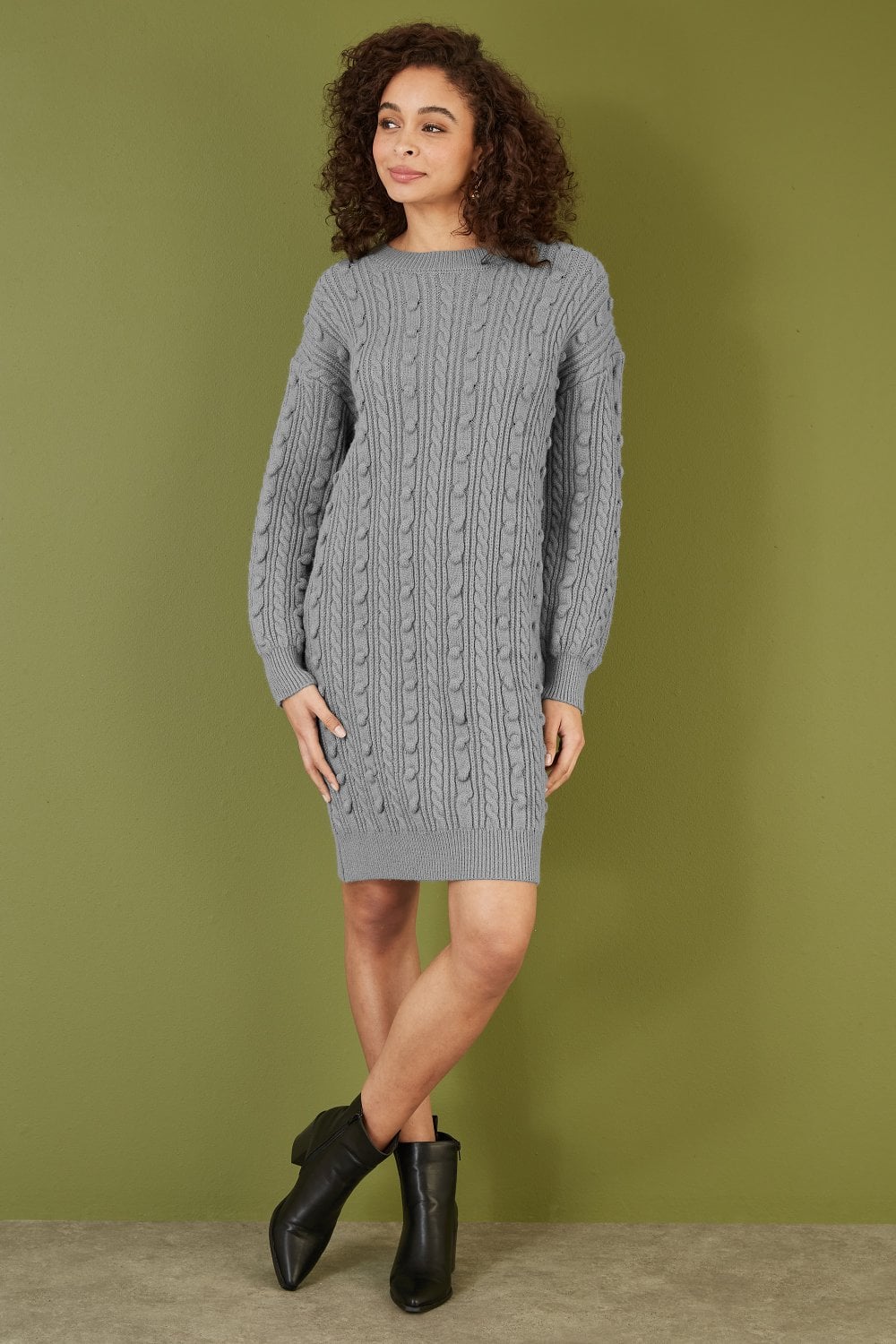 Yumi Grey Cable Knit Tunic Dress