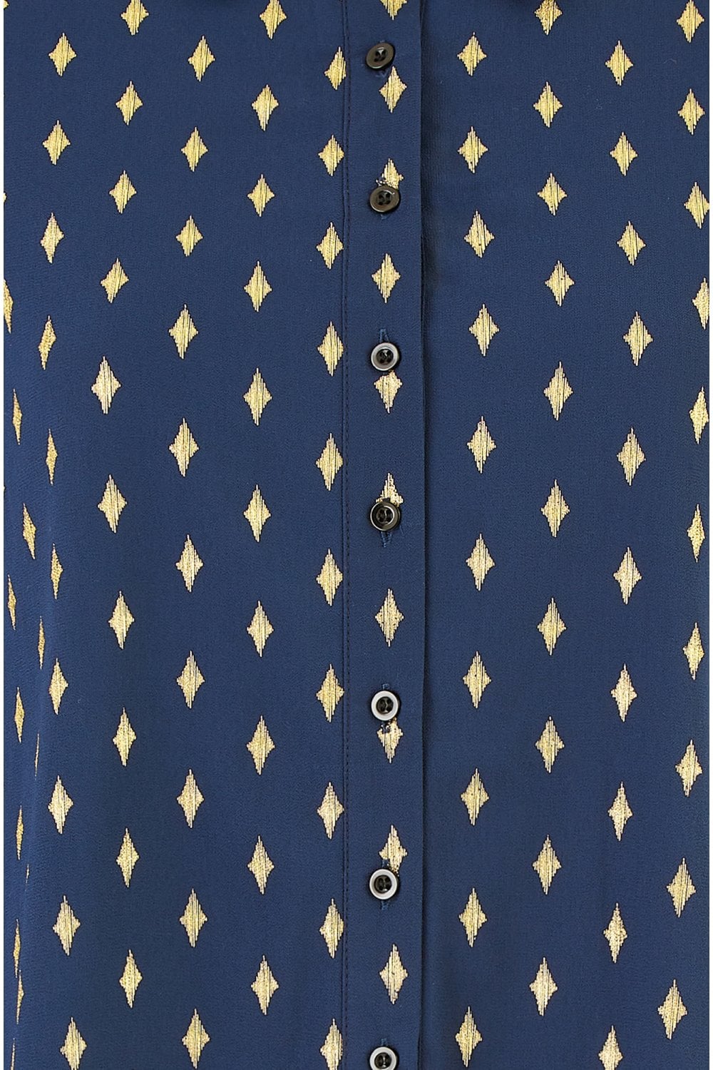 Yumi Navy Diamond Foil Print Top With Ruched Cuff