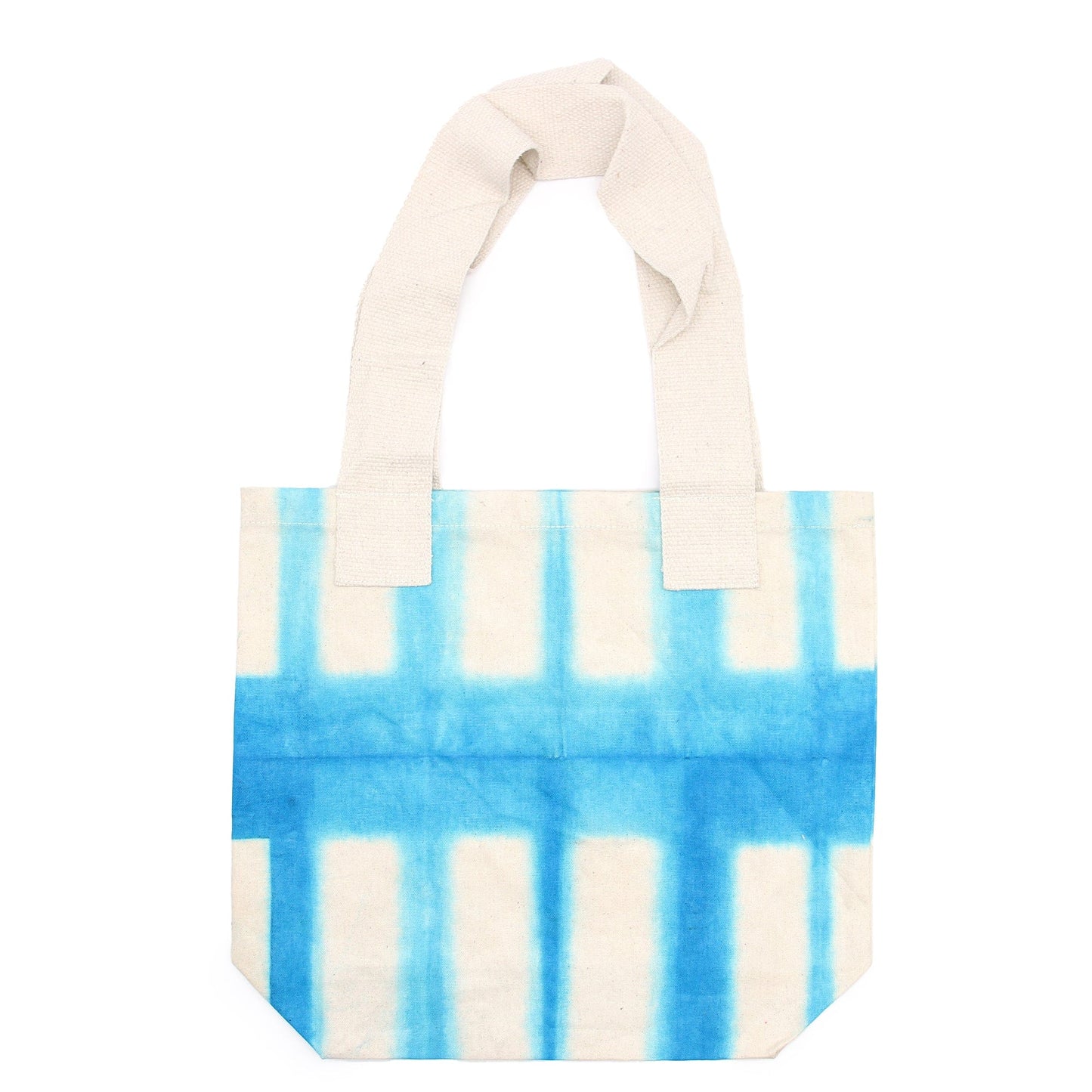 Natural Tye-Dye Cotton Bag (8oz) - 38x42x12cm - Sky Blue Blocks - Natural Handle - Kaftan direct