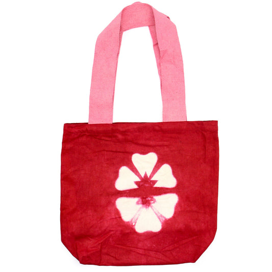 Natural Tye-Dye Cotton Bag (8oz) - 38x42x12cm - Maroon Flower - Pink Handle - Kaftan direct