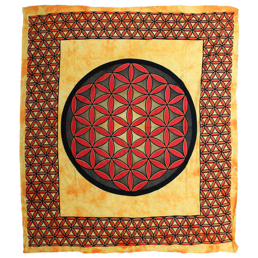 Double Cotton Bedspread + Wall Hanging - Flower of Life - Orange - Kaftan direct