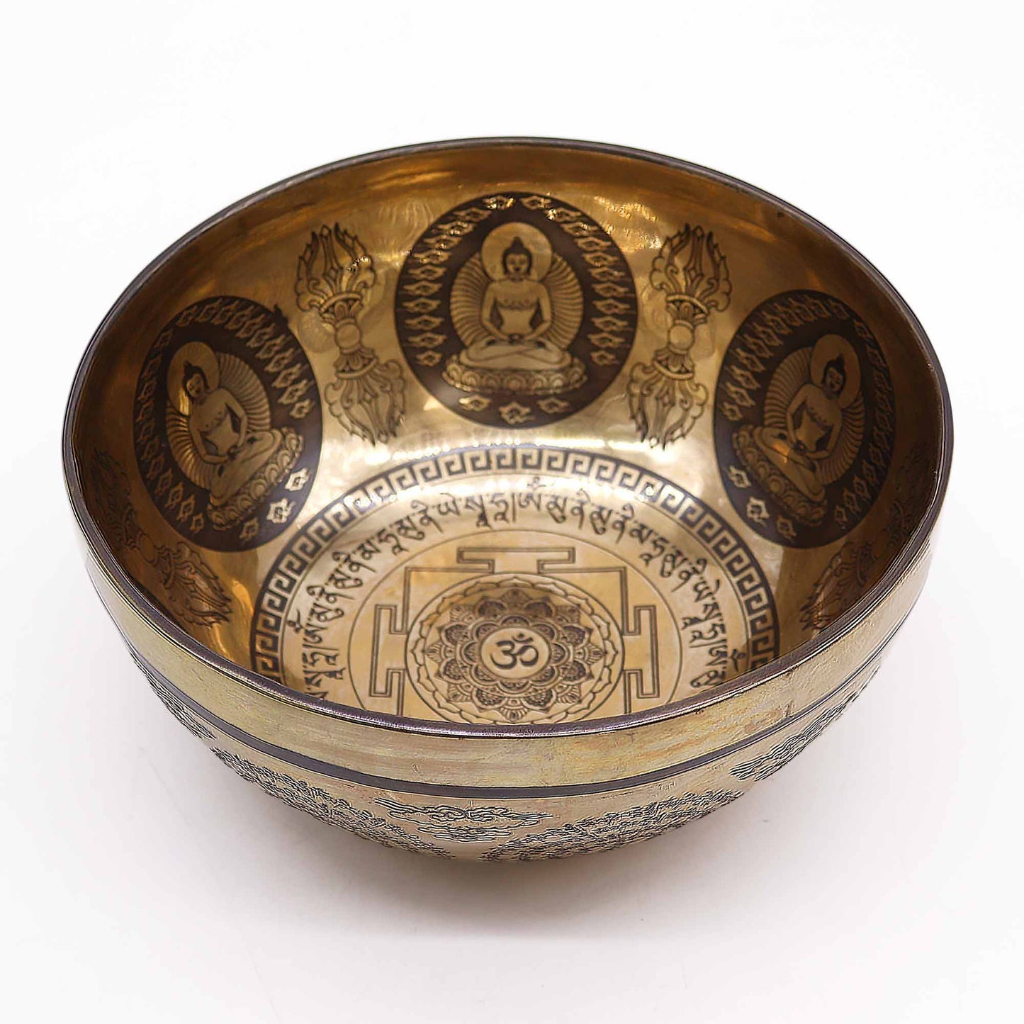 Tibetan Healing Engraved Bowl - 21cm - Om & Buddha