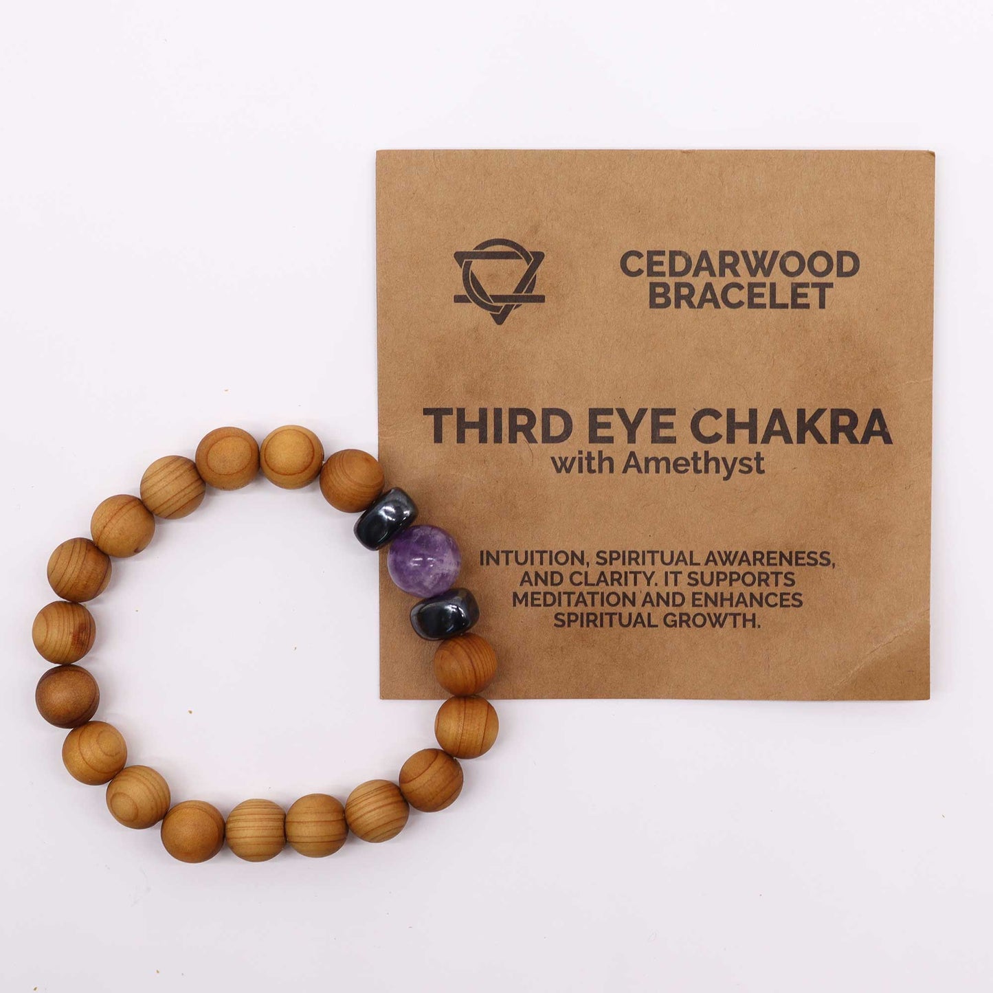 Cedarwood Third Eye Chakra Bangle with Amethyst
