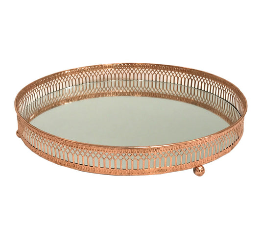 Copper Coloured Mirror Candle Plate - Kaftan direct