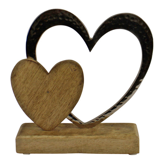 Large Double Heart On Wooden Base Ornament