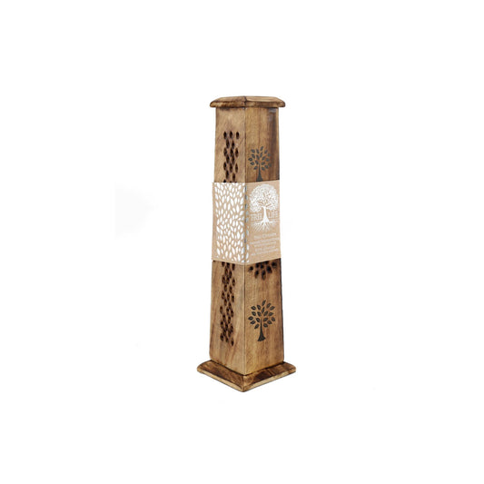 Wooden Tree of Life Tower Incense Stick and Cone Burner Holder