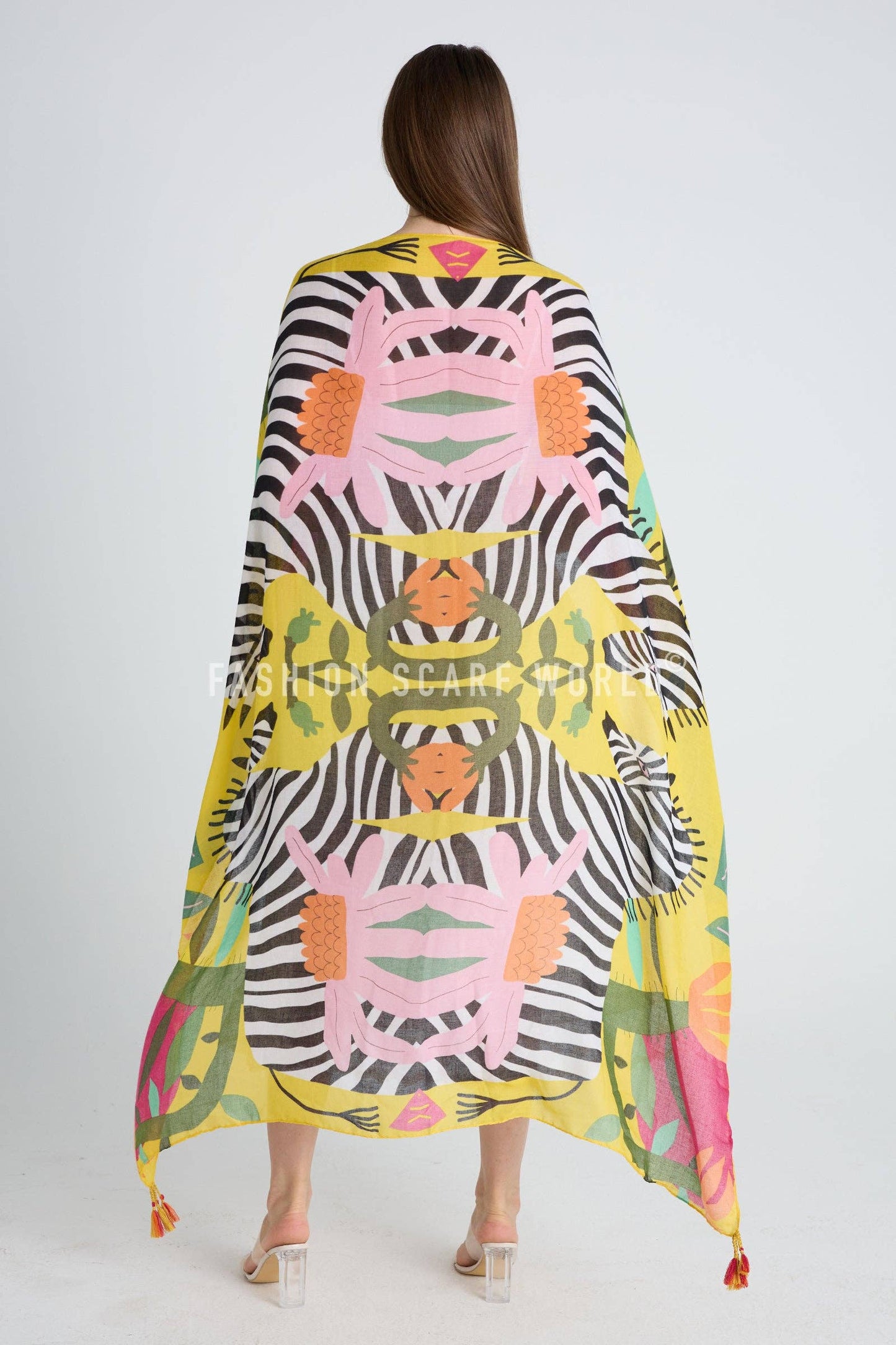 Bright Zebra Jungle Print Square Scarf: Yellow