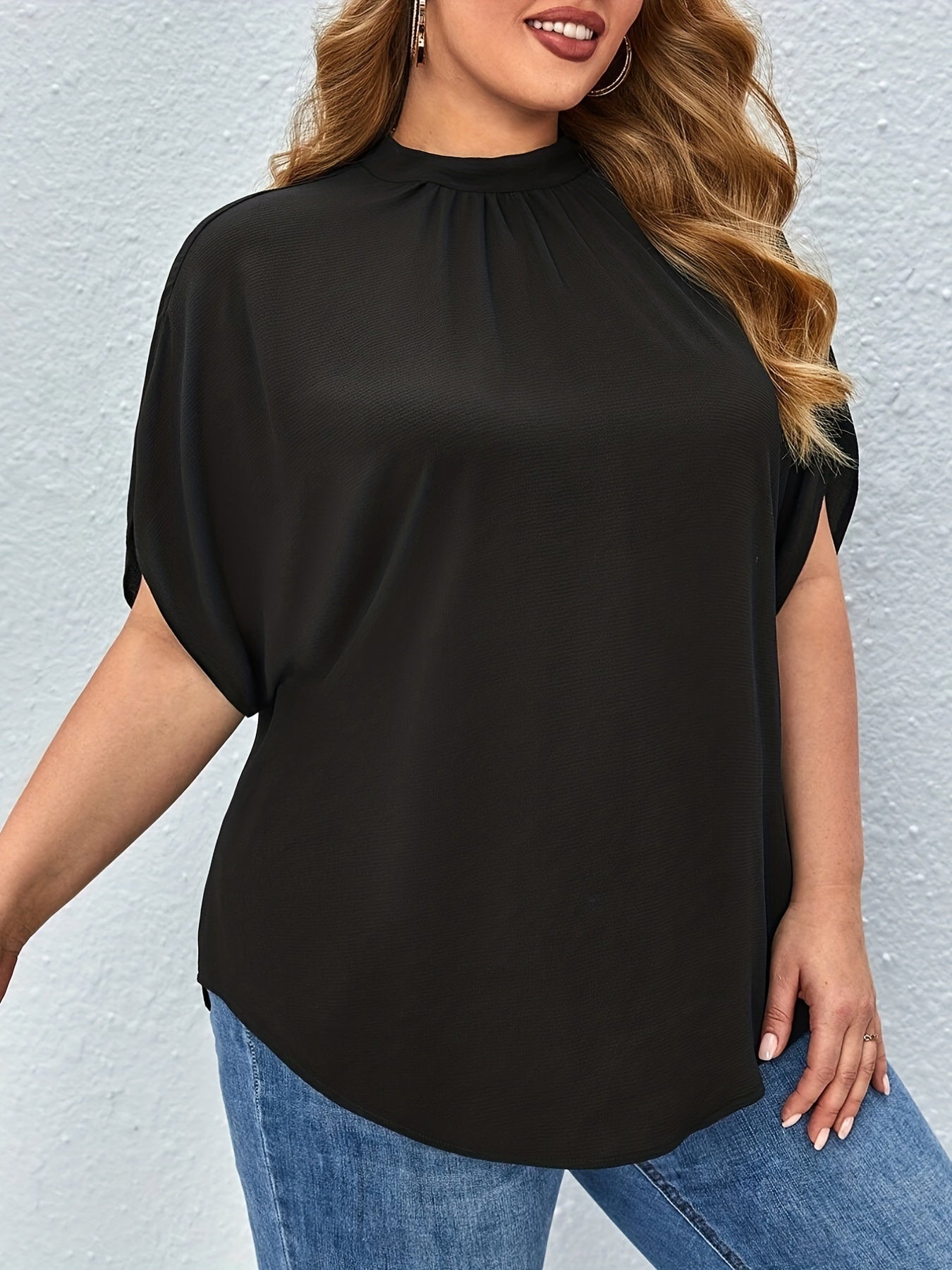Plus Size Womens Batwing T-Shirt - Stylish Casual Tie Back with Cut Out Detail