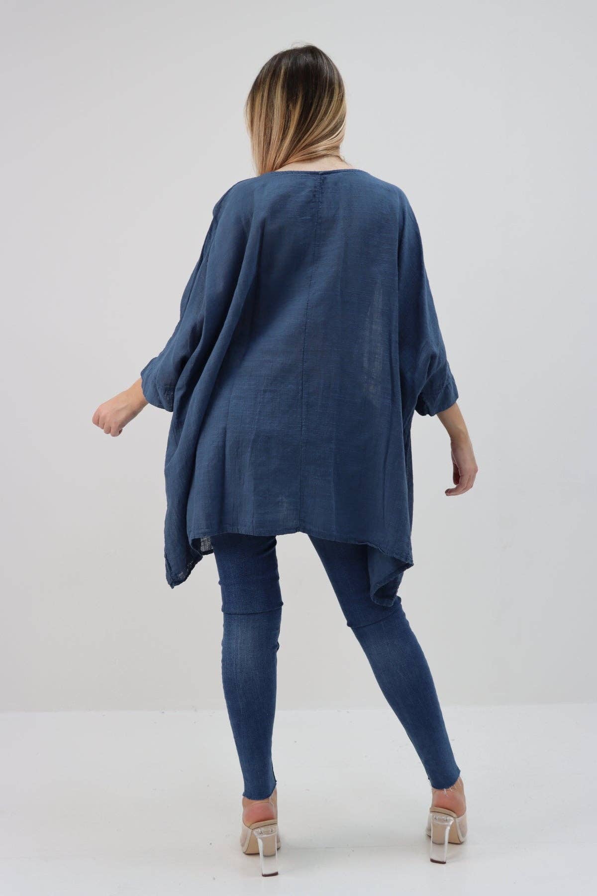 Italian Plain Cotton Necklace Batwing Boxy Top: Light Grey / One Size To Fit UK 10-24