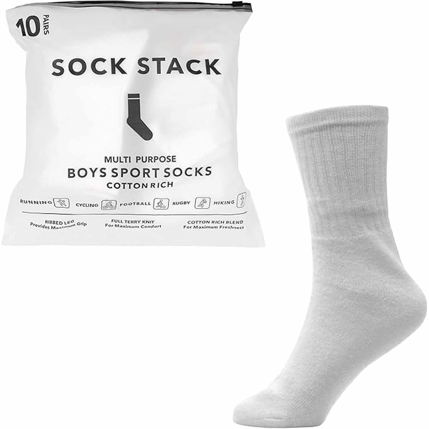 10 Pairs Kids Athletic Sport Socks Cushioned Breathable Durable for Running Hiking Football Boys Girls Anti-Blister Moisture-Wicking by Sock Stack