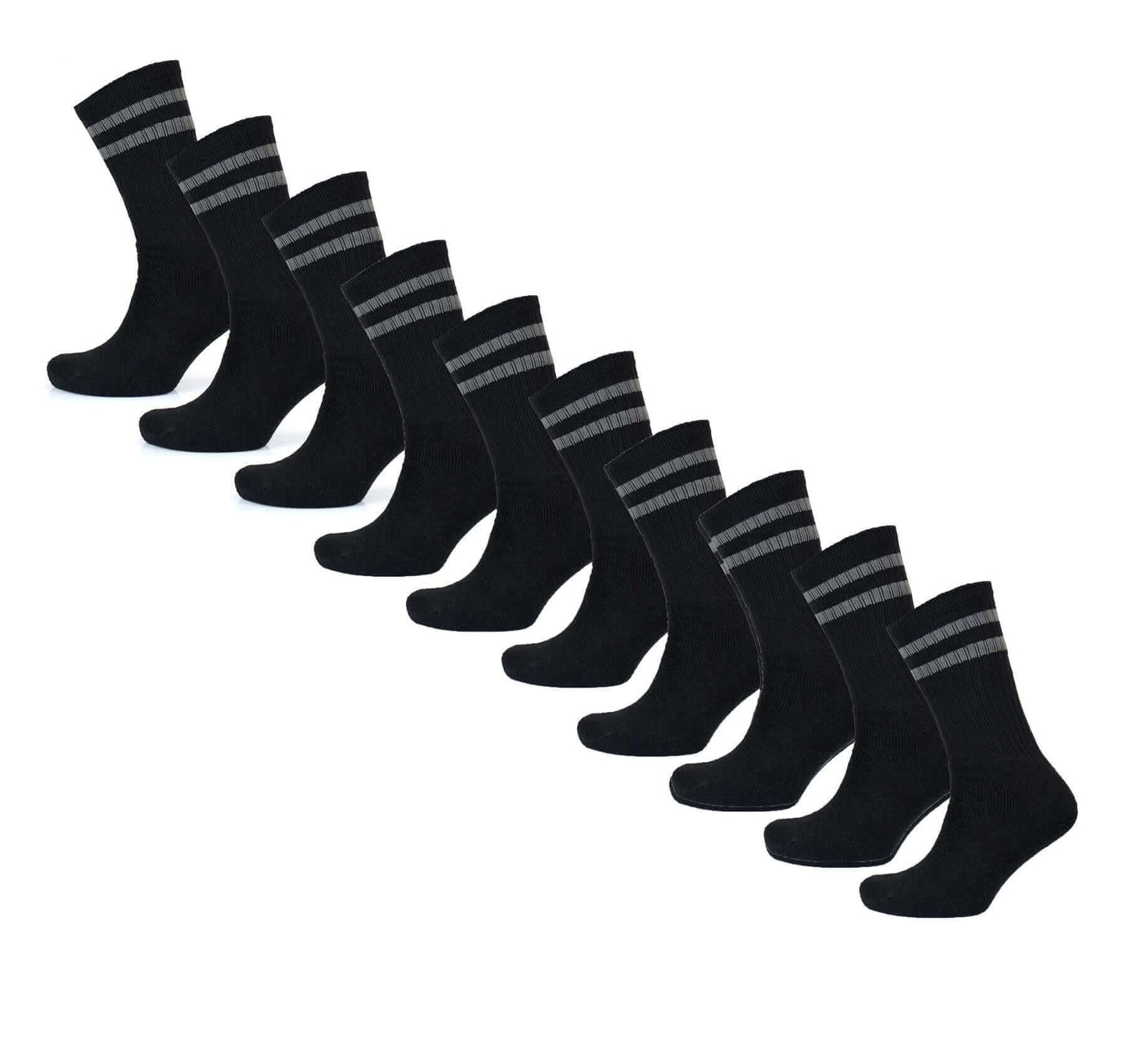 10 Pairs Men's Cotton Rich Striped Sport Socks Moisture-Wicking Reinforced Heel Toe for Running Hiking Football Outdoor Black White Grey UK 6-11 by Sock Stack