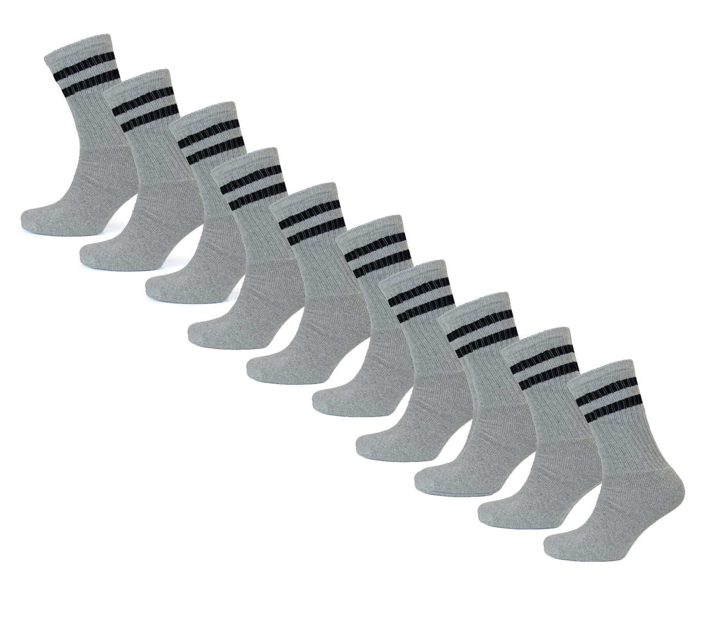 10 Pairs Men's Cotton Rich Striped Sport Socks Moisture-Wicking Reinforced Heel Toe for Running Hiking Football Outdoor Black White Grey UK 6-11 by Sock Stack