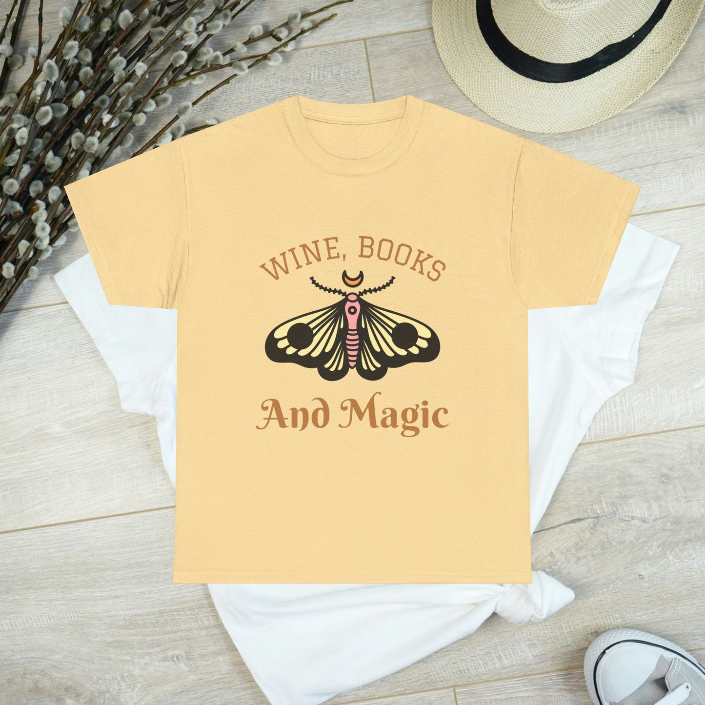 Enchanting Bookworm Tee - "Wine, Books, and Magic" - Perfect for Readers, Gifts for Book Lovers, Cozy Nights, and Book Clubs