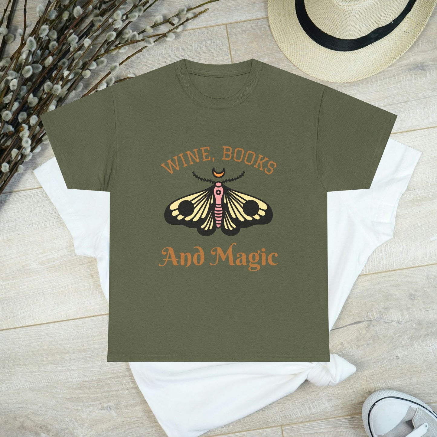 Enchanting Bookworm Tee - "Wine, Books, and Magic" - Perfect for Readers, Gifts for Book Lovers, Cozy Nights, and Book Clubs