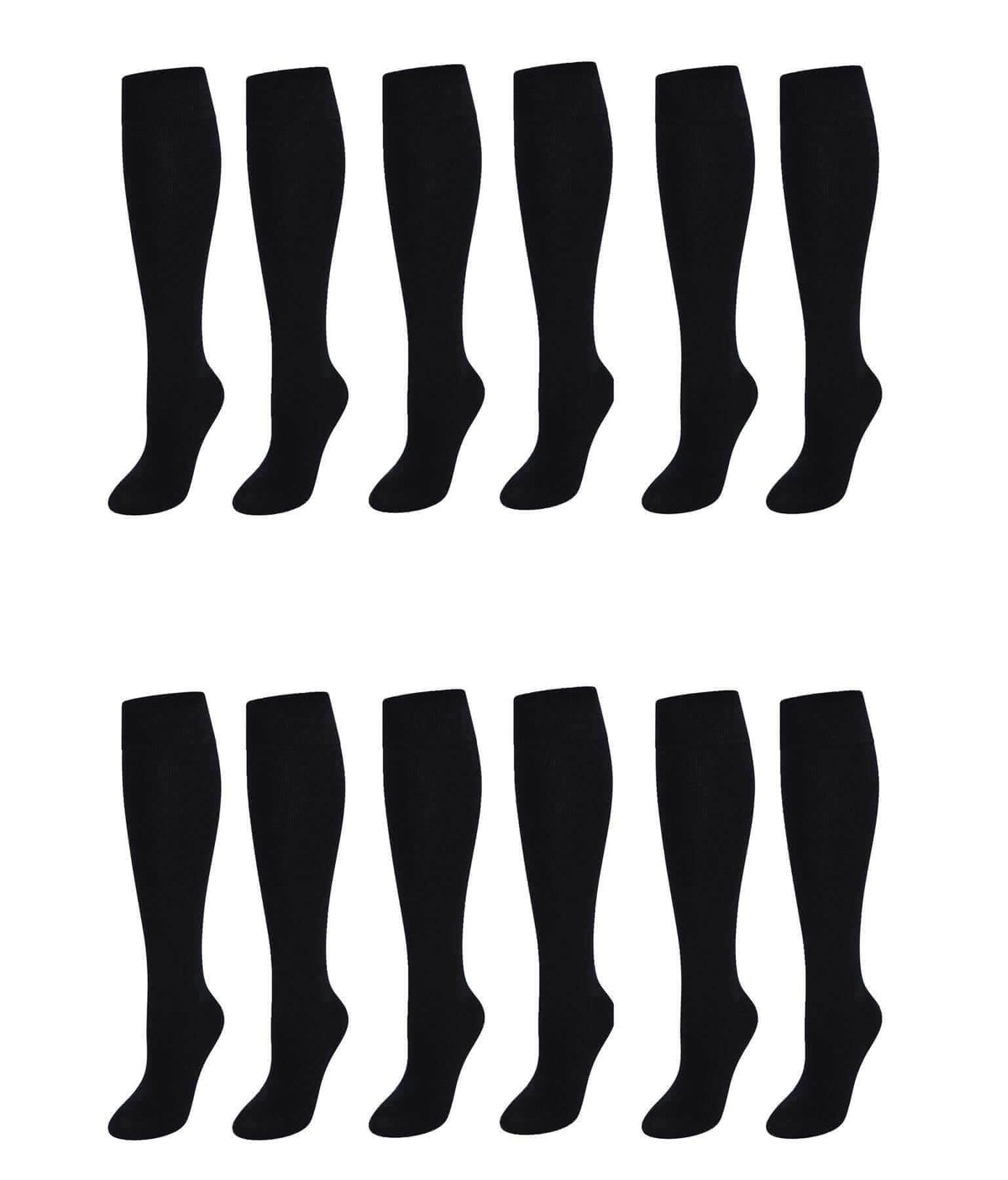 12 Pairs Girls Cotton Rich Long School Socks Durable Comfortable Breathable Sculpted Heels and Toes Sizes 9-12 12-3 4-6 Navy Grey Black White by Sock Stack