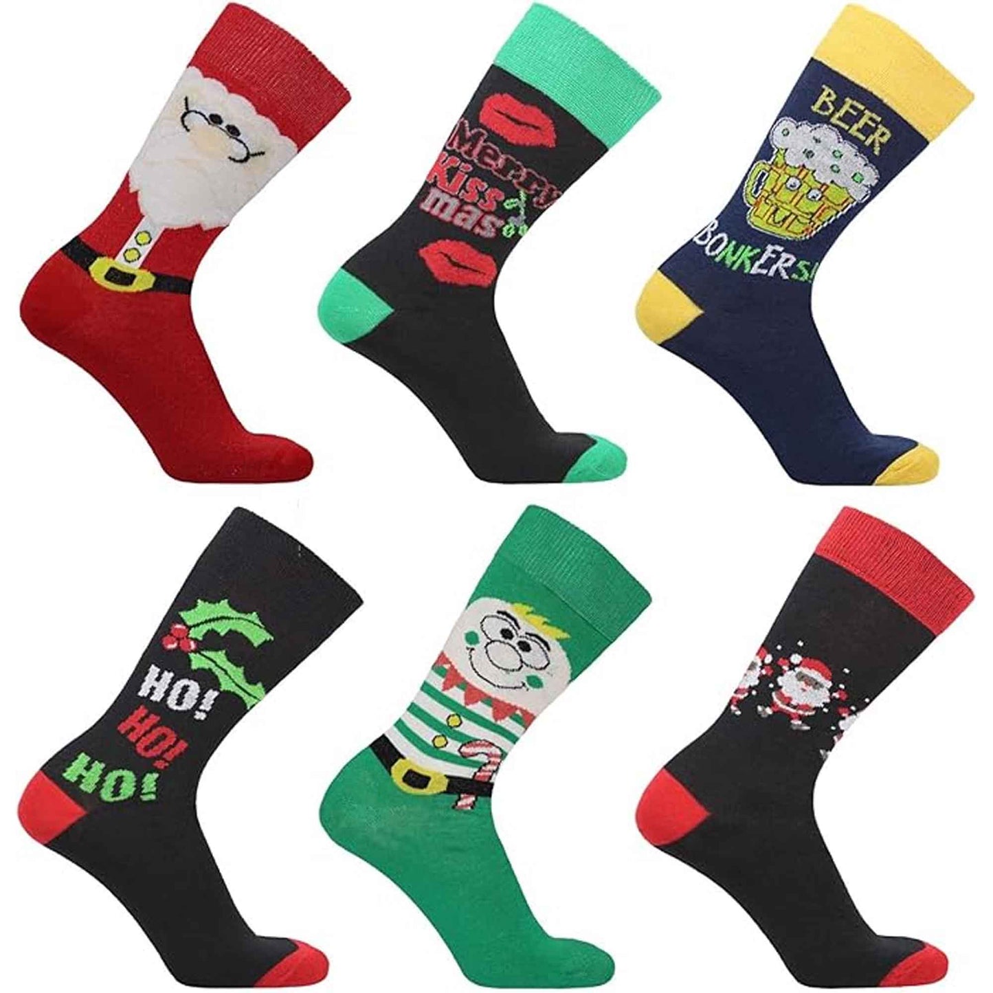 12 Pairs Men's Christmas Socks Cotton Rich Festive Holiday Novelty Designs Santa Claus Turkey Emojis Stocking Filler in UK Sizes 6-11 by Sock Stack