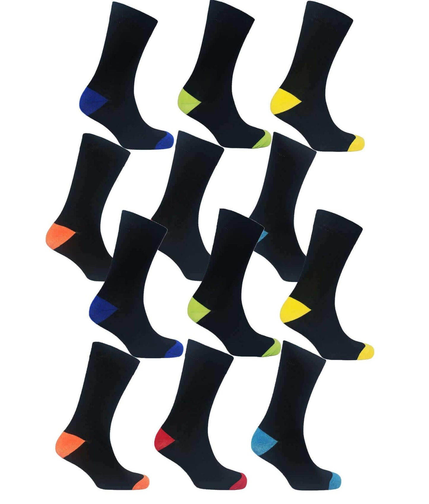 12 Pairs Men's Colourful Heel Toe Black Argyle Diamond Socks Comfort Fit Cotton Rich Durable Work Sock Ultra-Smooth Flat Toe Seam Comfortable School Business Wear UK 6-11 by Sock Stack