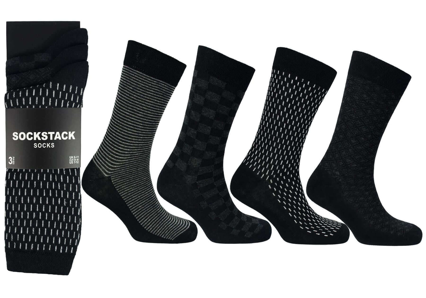 12 Pairs Men's Colourful Heel Toe Black Argyle Diamond Socks Comfort Fit Cotton Rich Durable Work Sock Ultra-Smooth Flat Toe Seam Comfortable School Business Wear UK 6-11 by Sock Stack