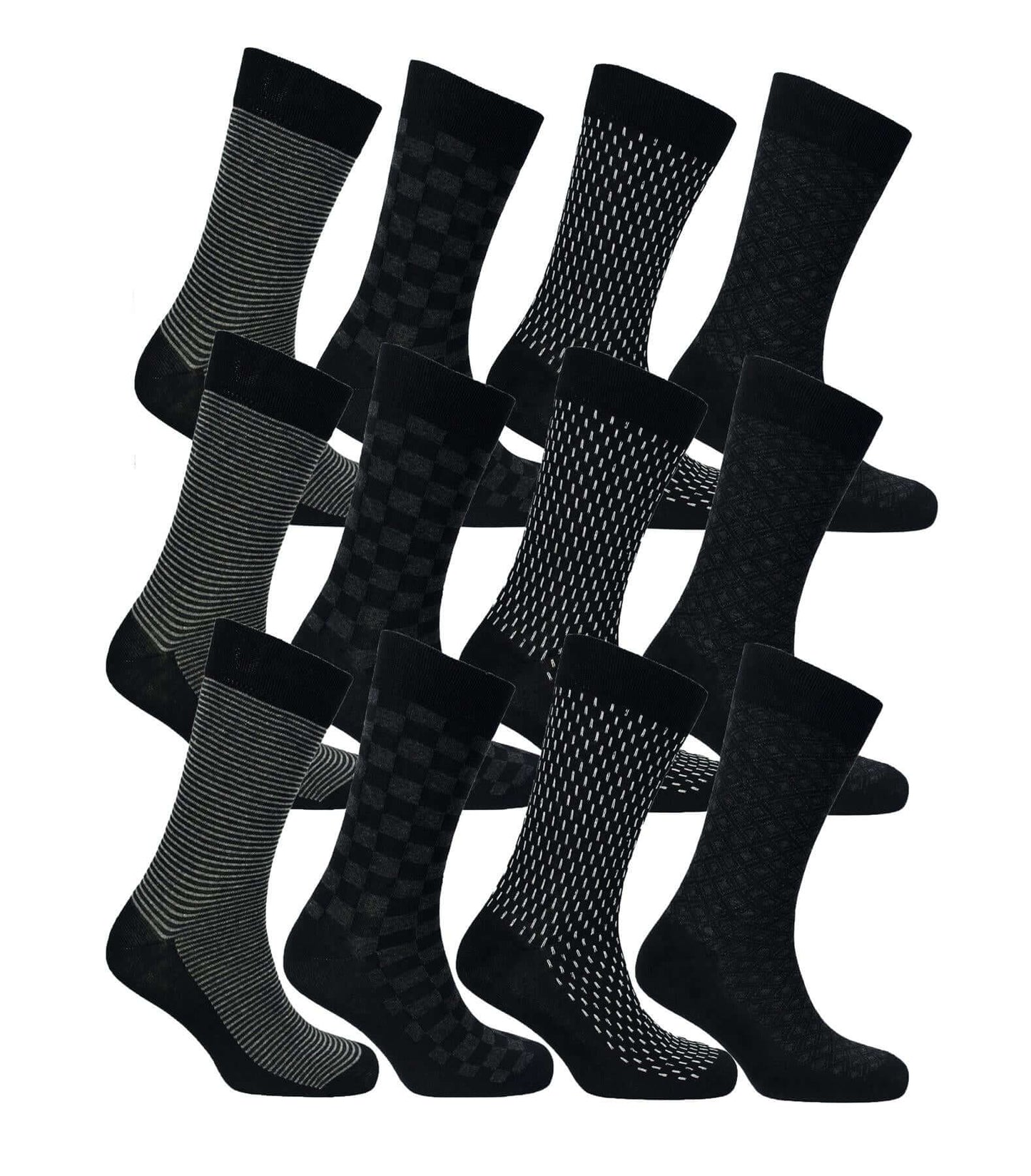 12 Pairs Men's Colourful Heel Toe Black Argyle Diamond Socks Comfort Fit Cotton Rich Durable Work Sock Ultra-Smooth Flat Toe Seam Comfortable School Business Wear UK 6-11 by Sock Stack