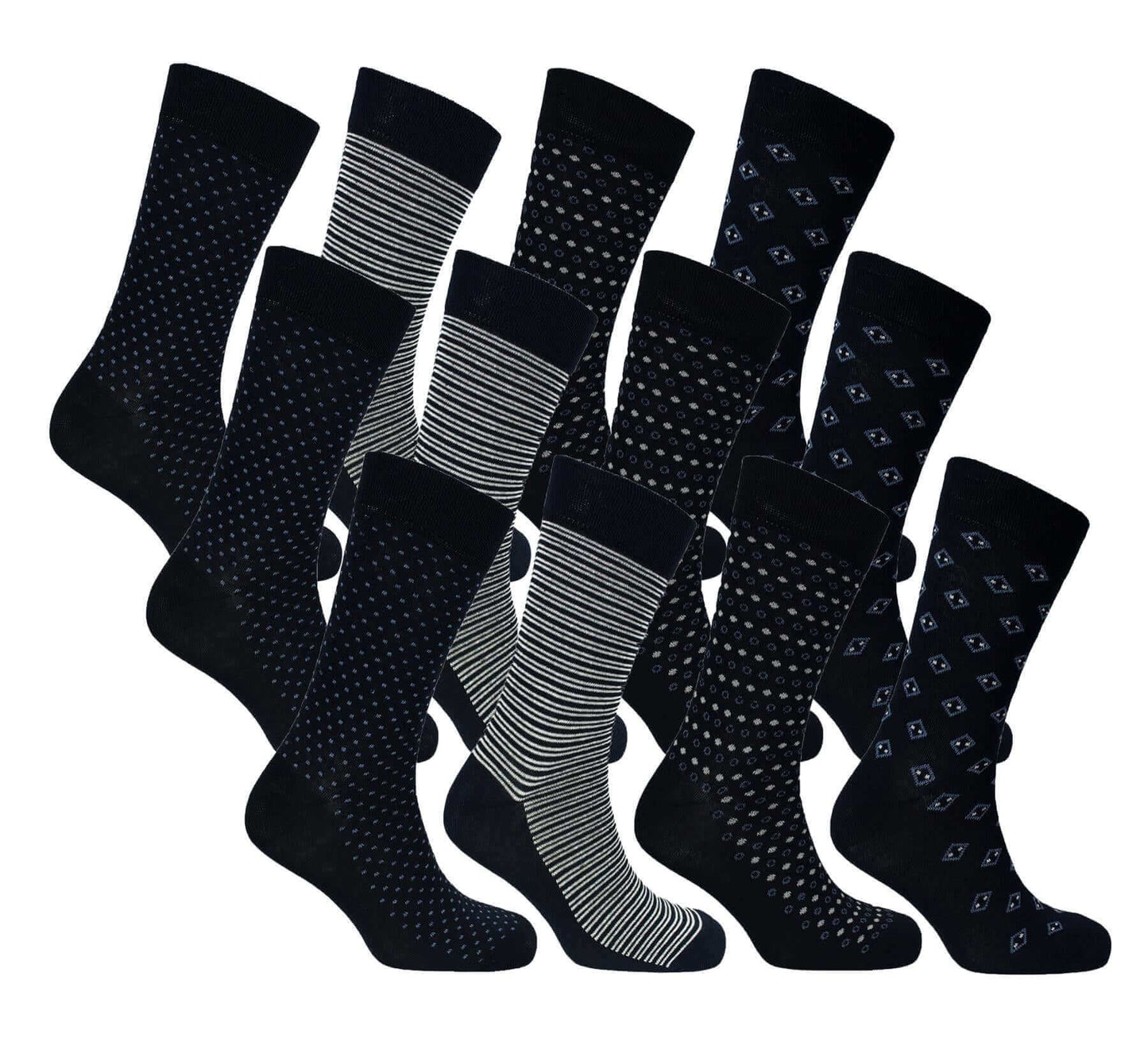 12 Pairs Men's Colourful Heel Toe Black Argyle Diamond Socks Comfort Fit Cotton Rich Durable Work Sock Ultra-Smooth Flat Toe Seam Comfortable School Business Wear UK 6-11 by Sock Stack