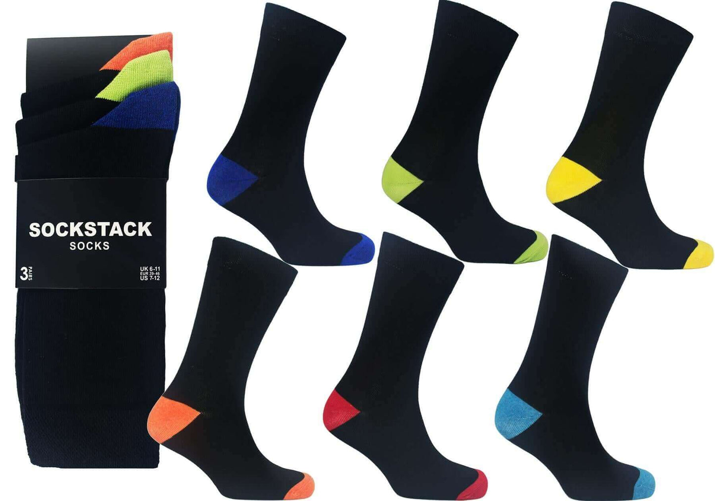 12 Pairs Men's Colourful Heel Toe Black Argyle Diamond Socks Comfort Fit Cotton Rich Durable Work Sock Ultra-Smooth Flat Toe Seam Comfortable School Business Wear UK 6-11 by Sock Stack