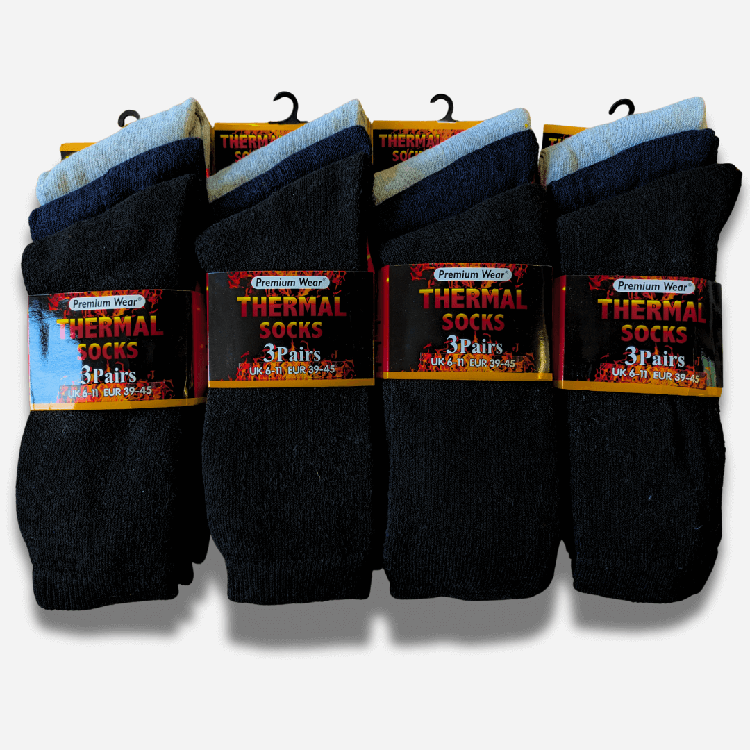 12 Pairs Mens Black Thermal Socks Warm Work Boot Socks Superior Insulation Cold Weather Double Brushed Advanced Knitting Technology Extra Warmth by Heatwave Thermalwear