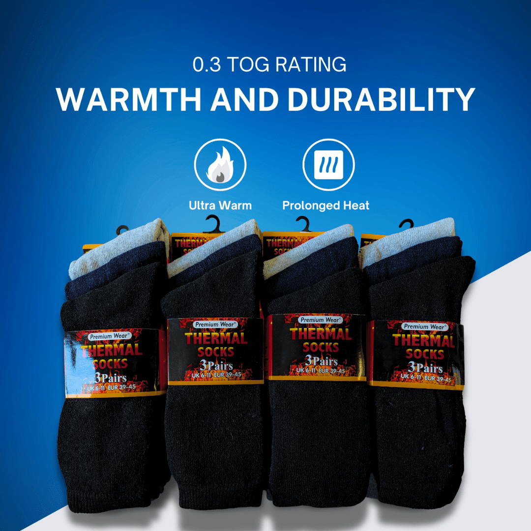 12 Pairs Mens Black Thermal Socks Warm Work Boot Socks Superior Insulation Cold Weather Double Brushed Advanced Knitting Technology Extra Warmth by Heatwave Thermalwear