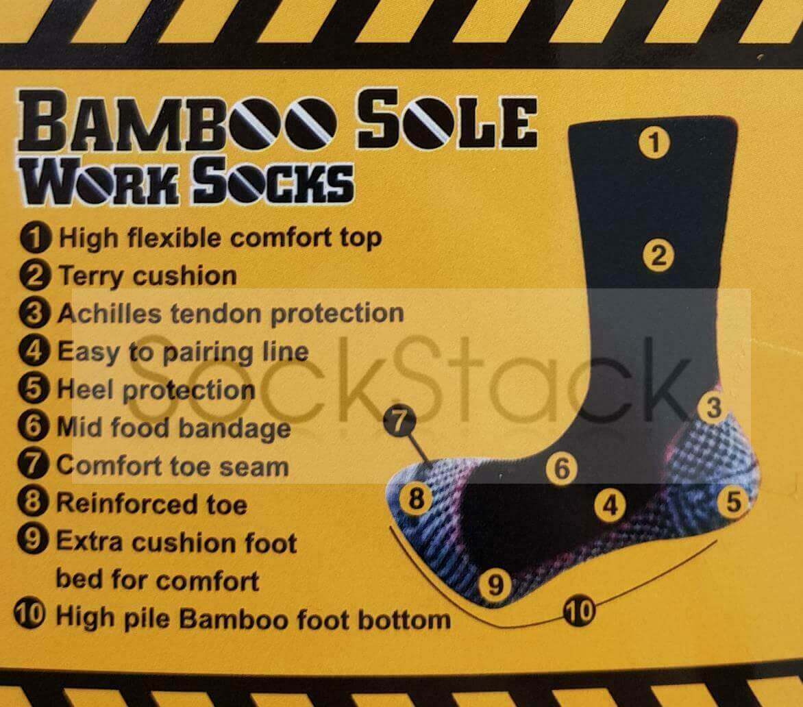 12 Pairs Mens Heavy Duty Bamboo Work Socks Moisture Wicking Cushioned Reinforced Heel Toe for Construction and Outdoor Work UK Sizes 6-11 Sock Stack