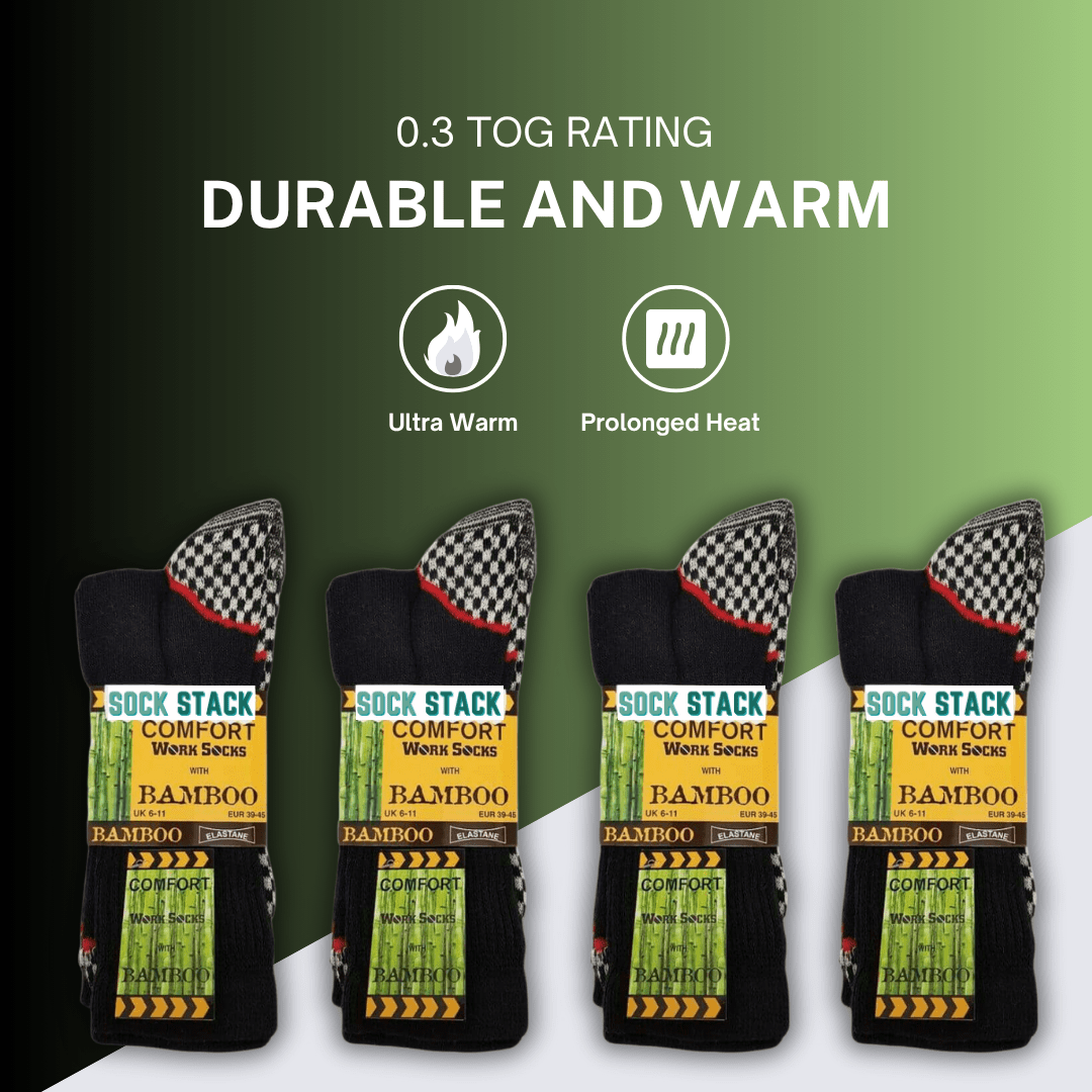 12 Pairs Mens Heavy Duty Bamboo Work Socks Moisture Wicking Cushioned Reinforced Heel Toe for Construction and Outdoor Work UK Sizes 6-11 Sock Stack