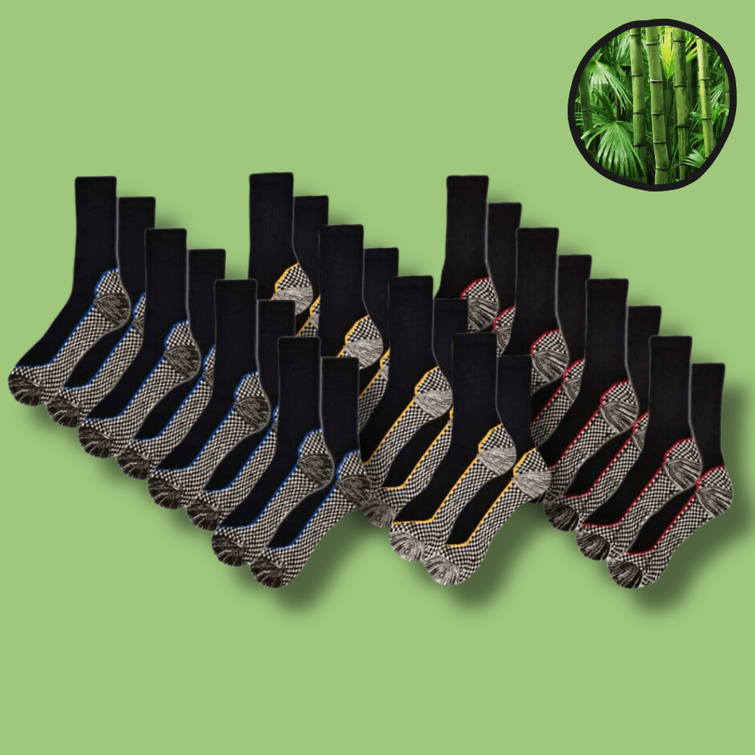 12 Pairs Mens Heavy Duty Bamboo Work Socks Moisture Wicking Cushioned Reinforced Heel Toe for Construction and Outdoor Work UK Sizes 6-11 Sock Stack