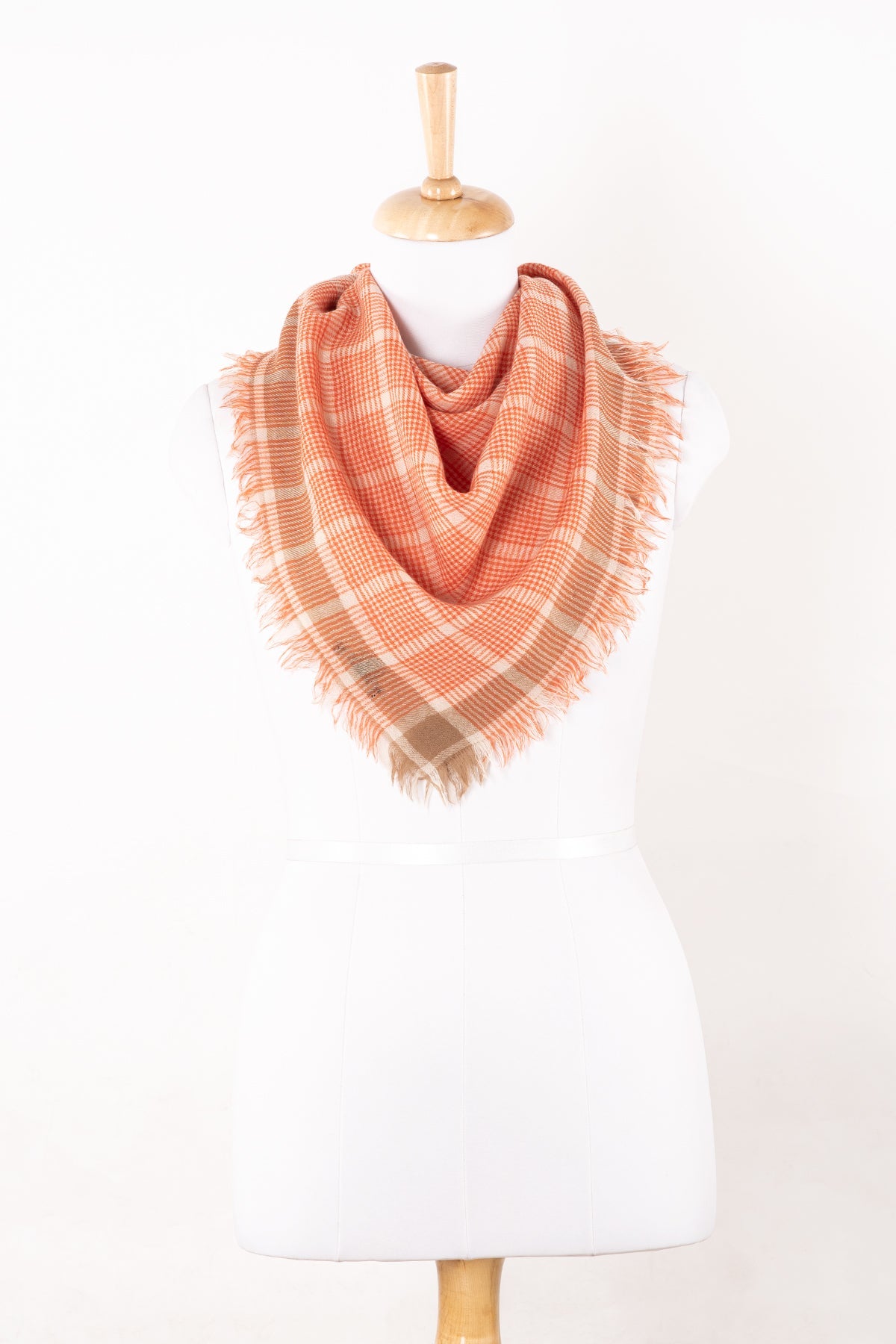 Yarn Dyed Checks Merino Wool Scarf - Bright Orange