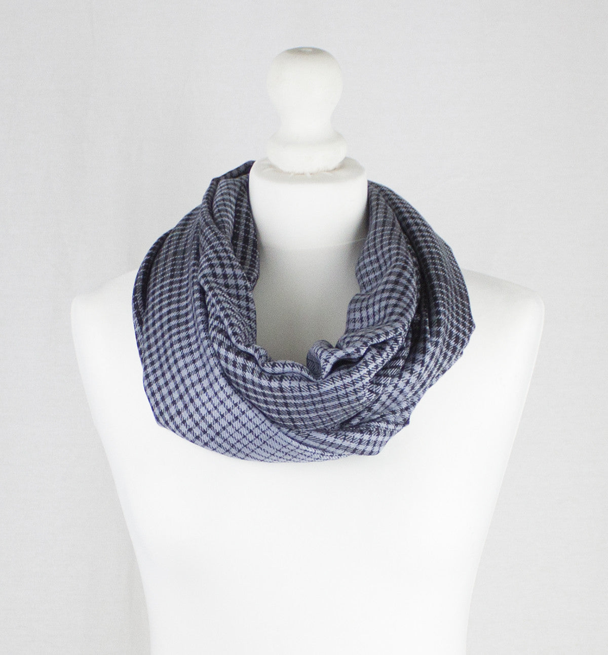Gradient Checks Twill Weave Viscose Scarf - Grey Black