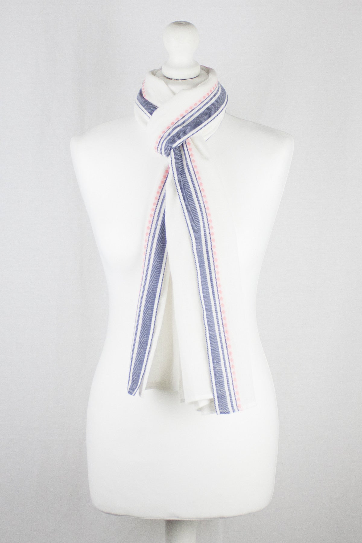 Classic South Border Cotton Scarf - White