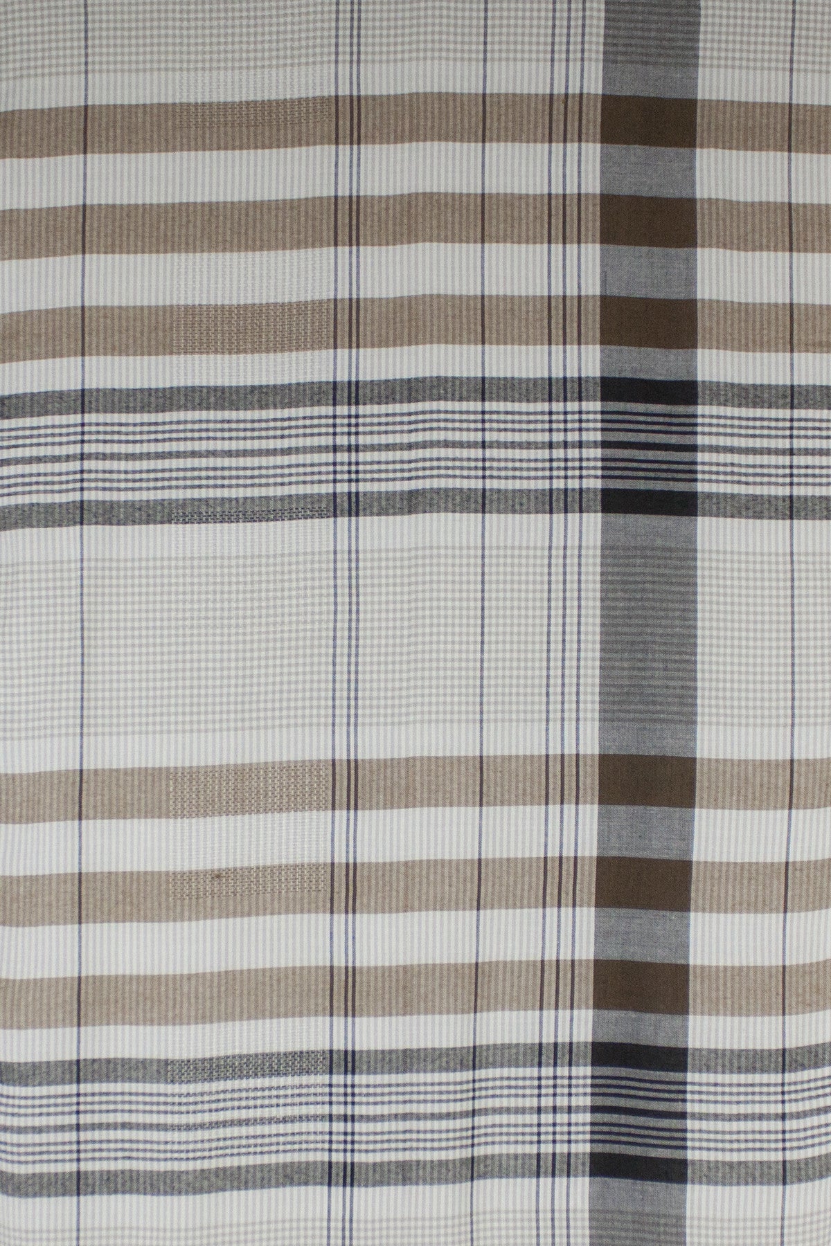 Checks and Stripes Textured Weave Viscose Scarf - Beige Black Off-White