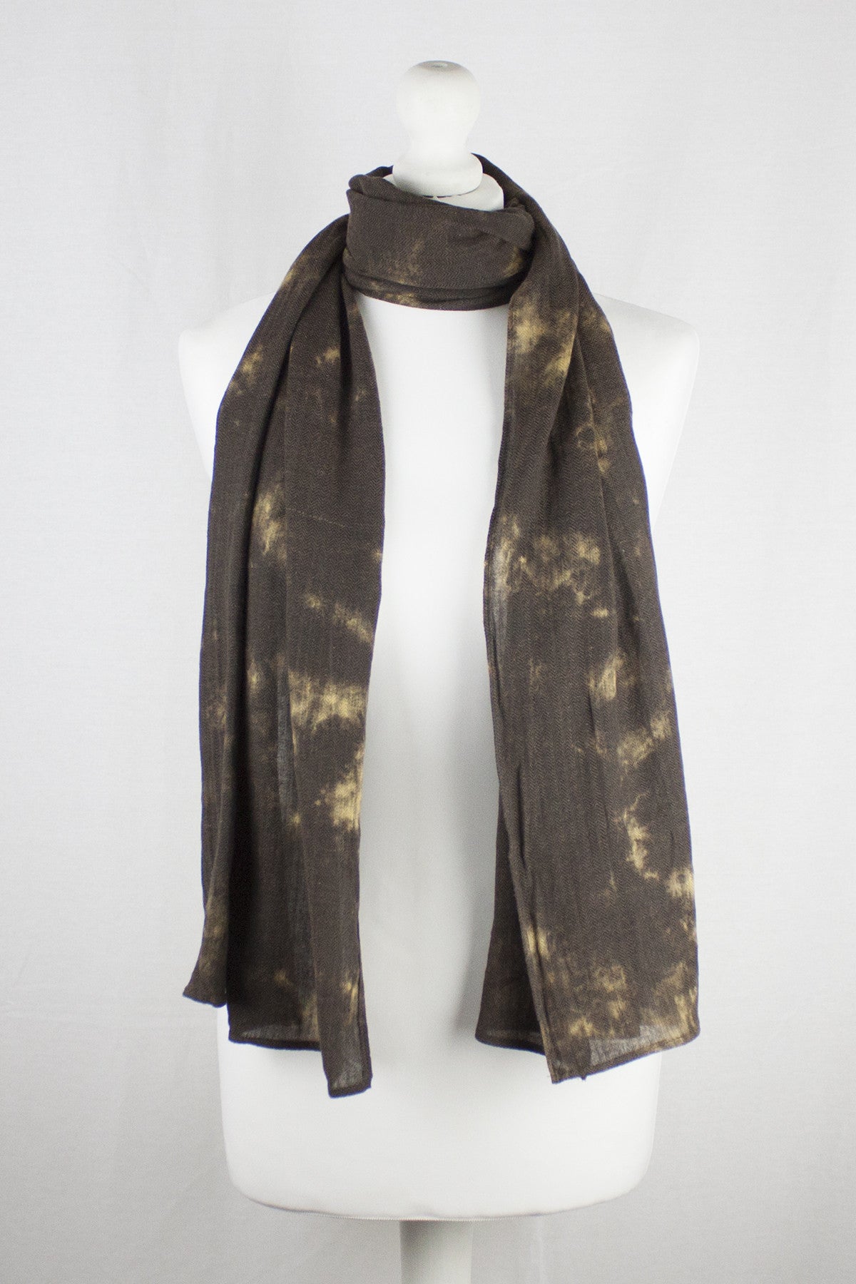 Tie-Dye Print Herringbone Weave Cotton Scarf -  Brown Yellow