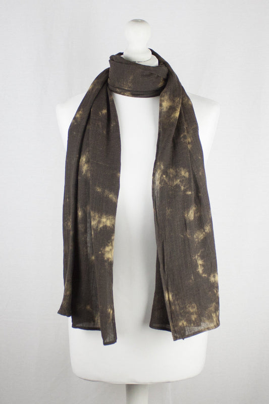 Tie-Dye Print Herringbone Weave Cotton Scarf -  Brown Yellow