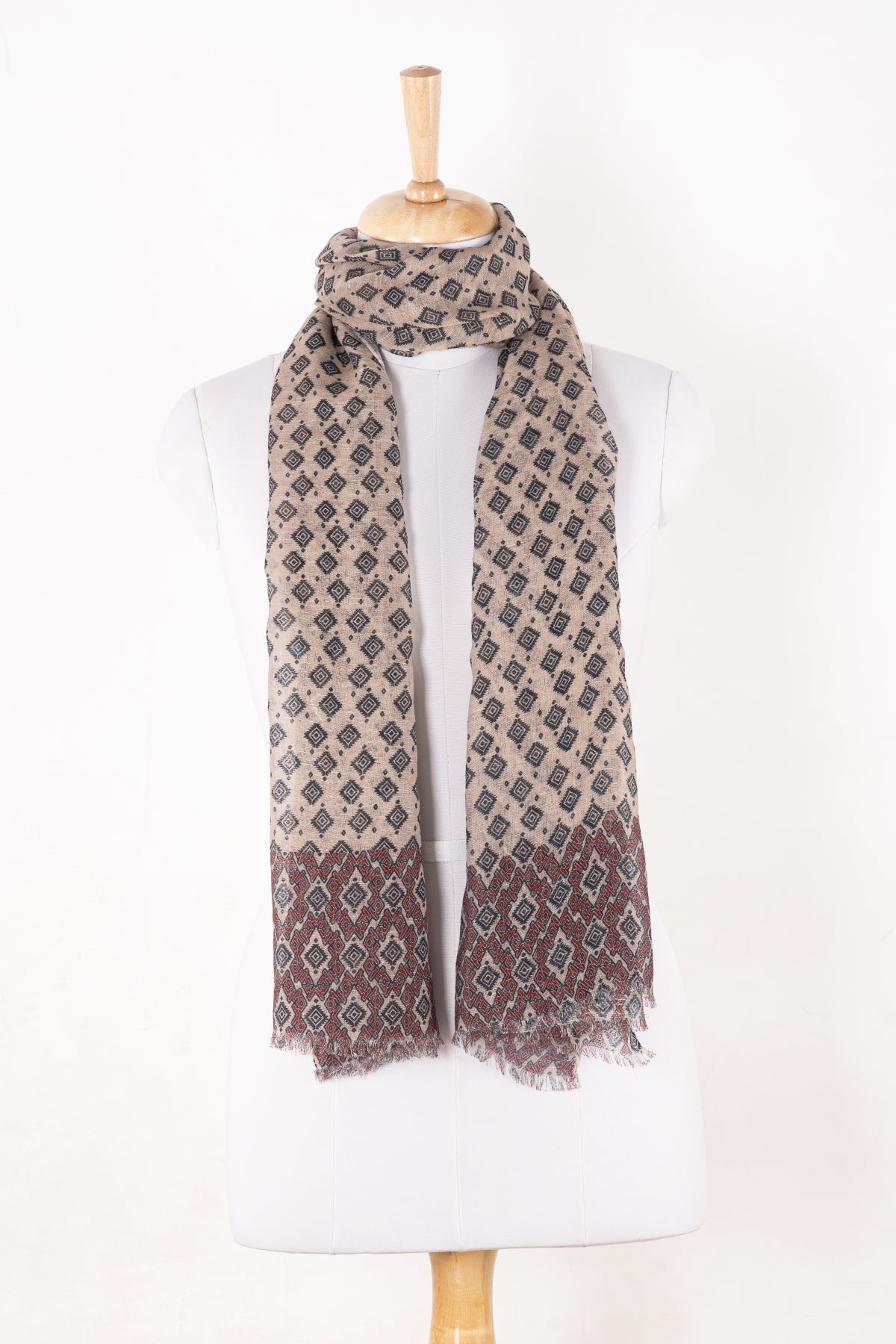 Diamond Print Linen Cotton Scarf - Plum Peach