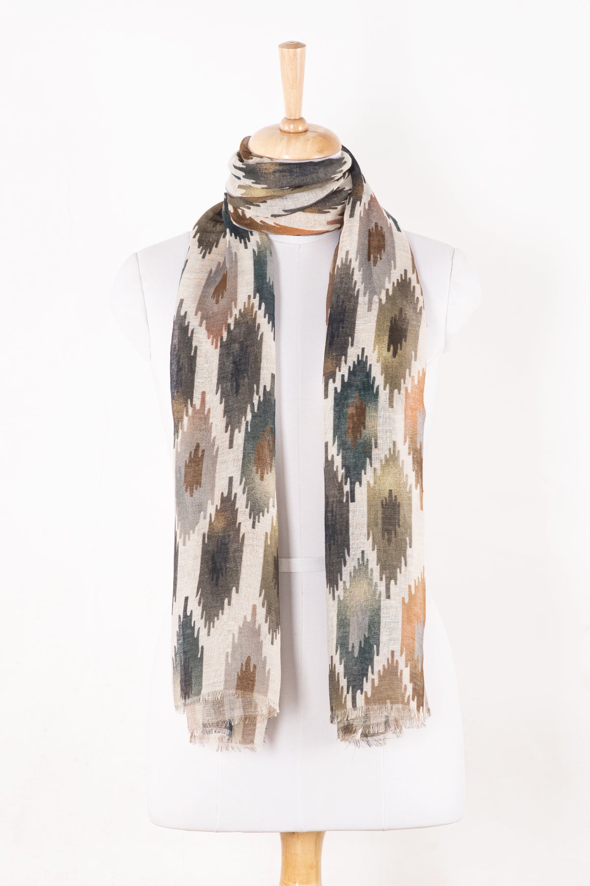 Ikat Glory Printed Linen Cotton Scarf - Multi