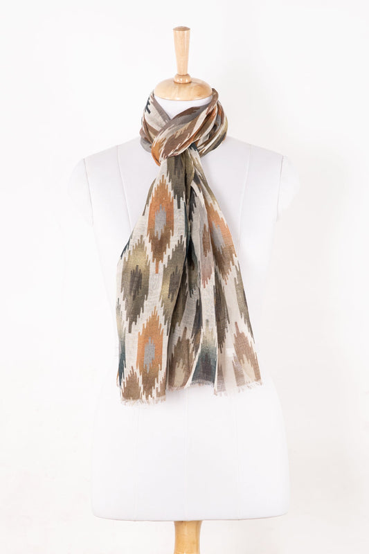 Ikat Glory Printed Linen Cotton Scarf - Multi