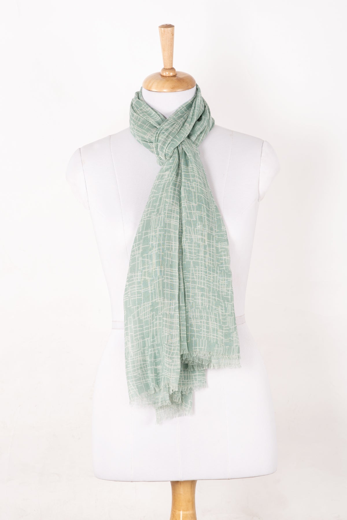 Busy Strokes Print Cotton Modal Scarf - Sage