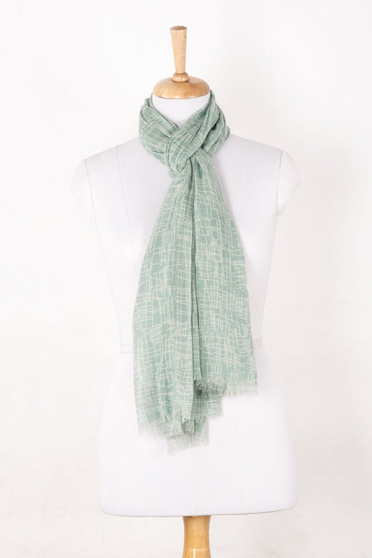 Busy Strokes Print Cotton Modal Scarf - Sage