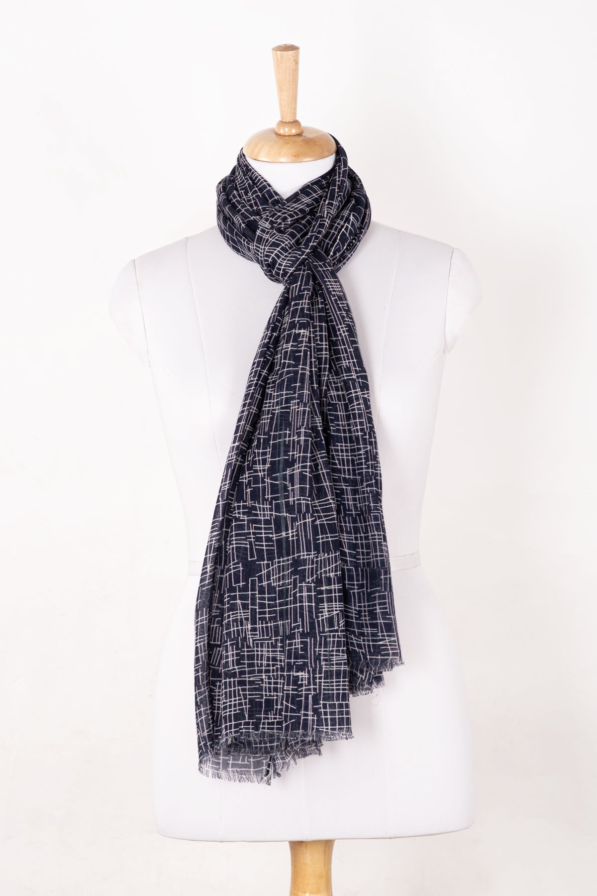 Busy Strokes Print Cotton Modal Scarf - Navy