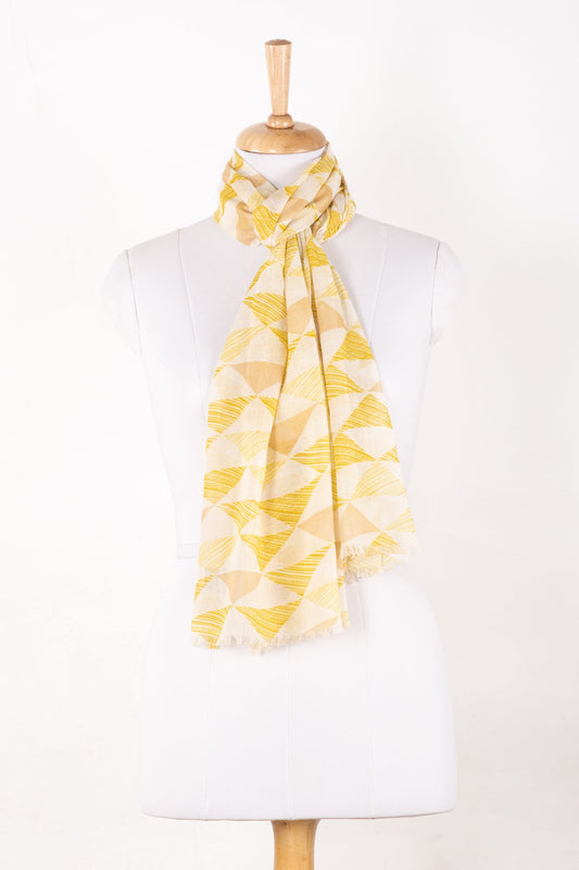 Sketchy Triangle Print Cotton Modal Scarf - Lime Multi