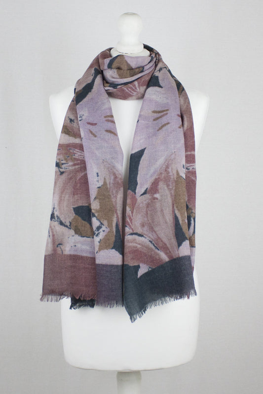 Flower Show Merino Wool Scarf - Navy Pink