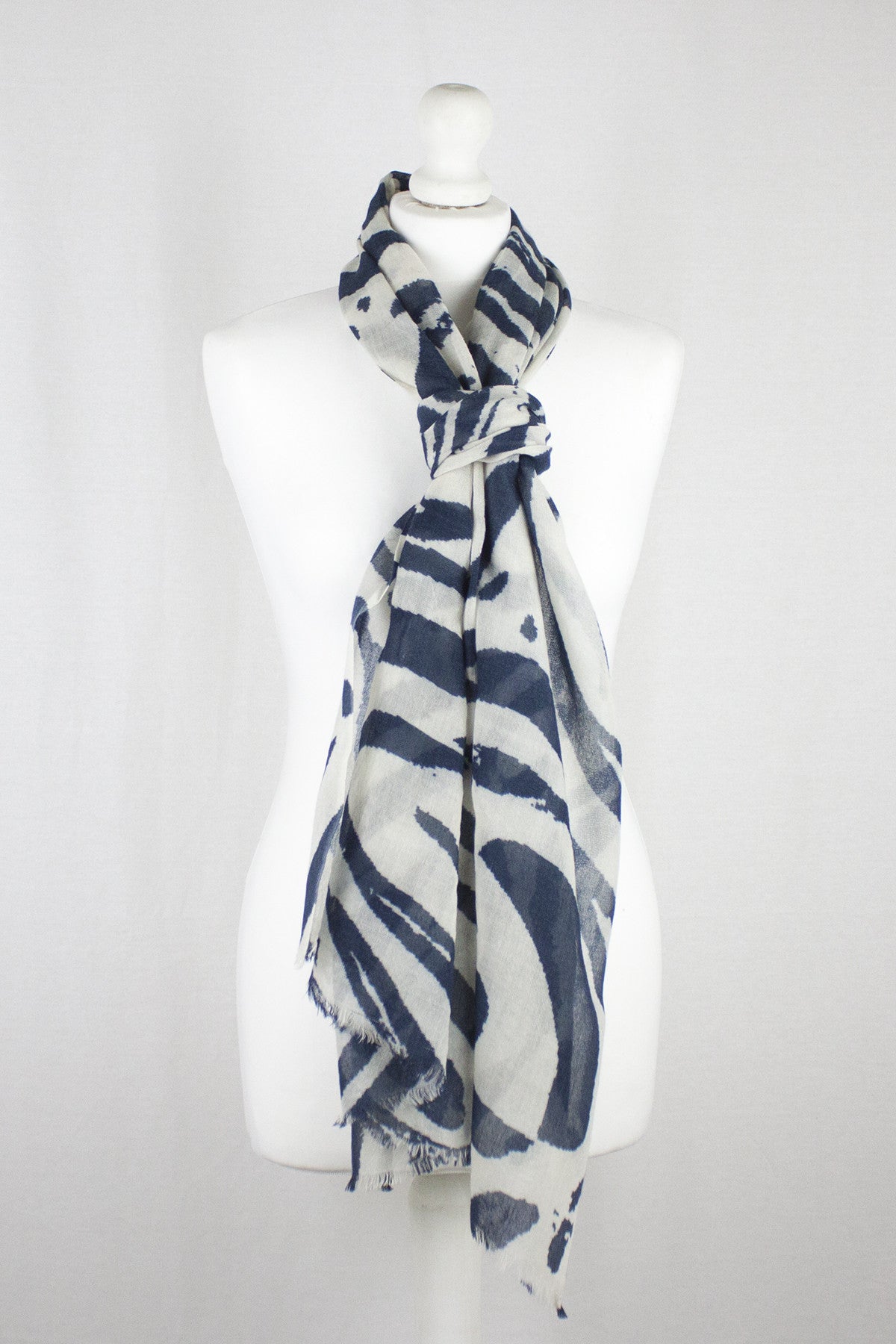 Fun Maze Print Merino Wool Scarf - Off-White Navy