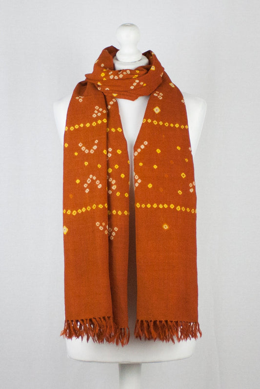 Bandhani Tie Dye Wool Scarf - Orange