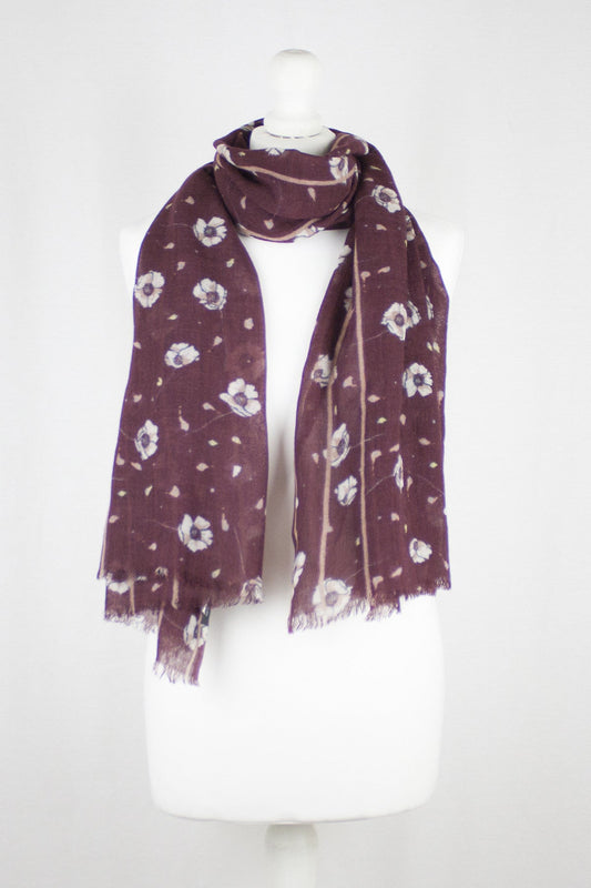 Poppy Flower Merino Wool Scarf - Plum