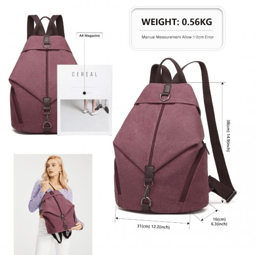 EB2044 - Kono Fashion Anti-Theft Canvas Backpack - Claret - Kaftans direct