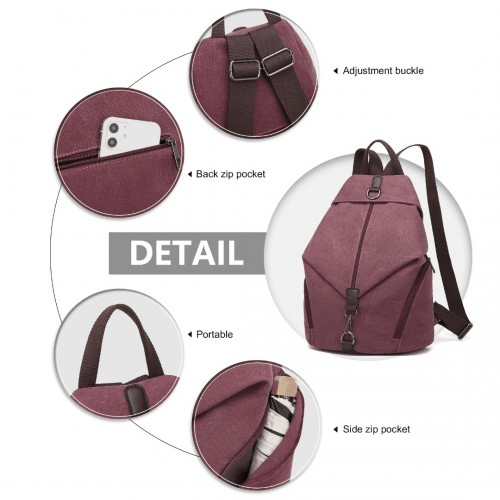 EB2044 - Kono Fashion Anti-Theft Canvas Backpack - Claret - Kaftans direct